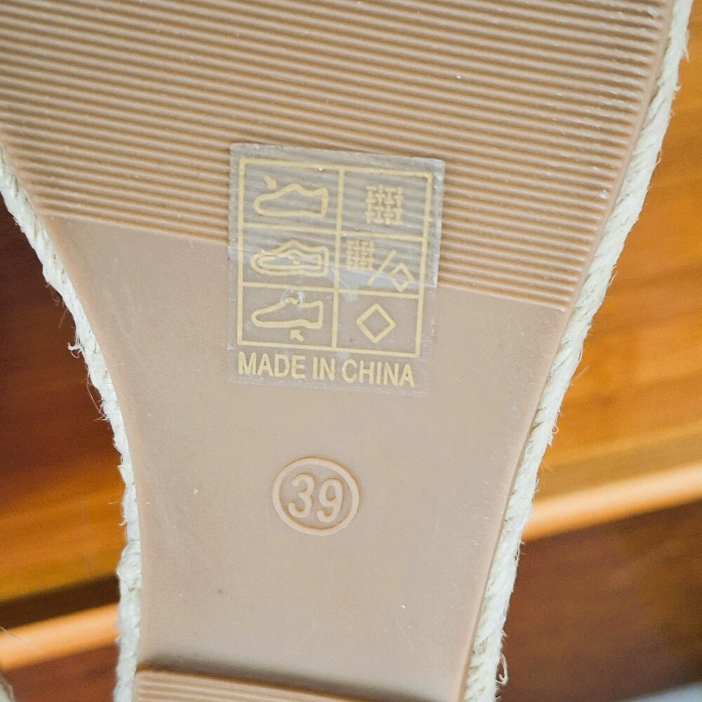Faux Suede Black Natural Wedge Closed Toe Espadrilles Ankle Straps Size 39 EU - Picture 13 of 15